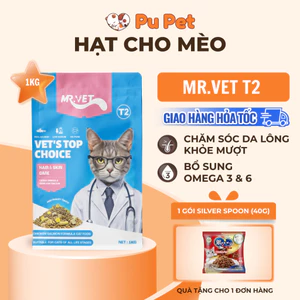 Thức Ăn Hạt Cho Mèo MR.VET T2 Gói 1KG Không Ngũ Cốc Tăng Cường Omega 3 Hỗ Trợ Mượt Lông