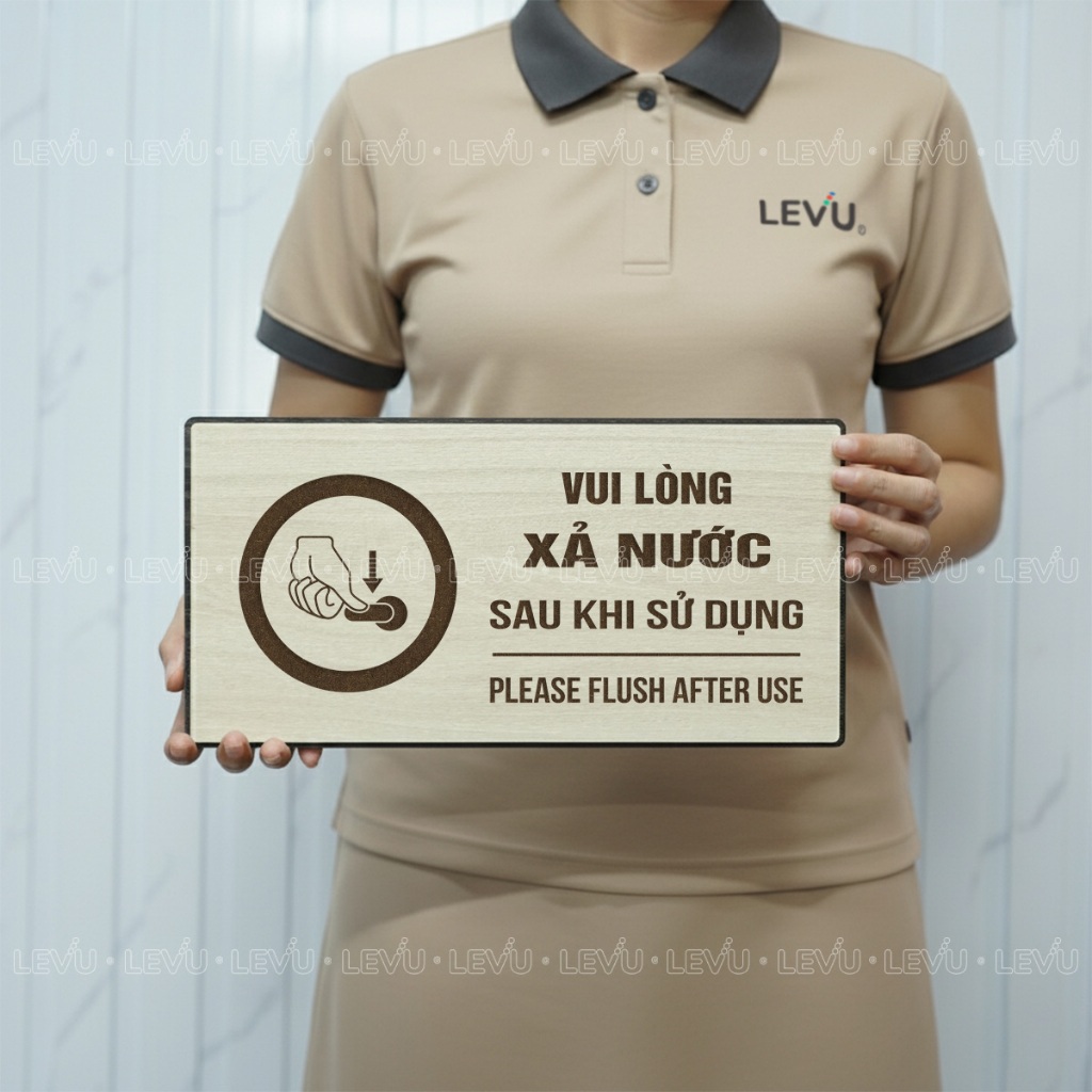Bảng gỗ thông báo vui lòng xả nước sau khi sử dụng BG113 trang trí giữ sạch nhà vệ sinh