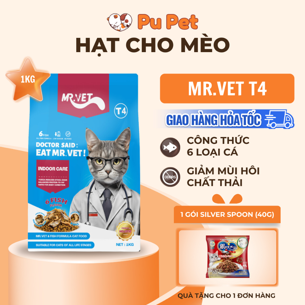 Hạt Cho Mèo Mr.Vet T4 Holistic 1kg Công Thức 6 Loại Cá Cho Mèo Mọi Lứa Tuổi