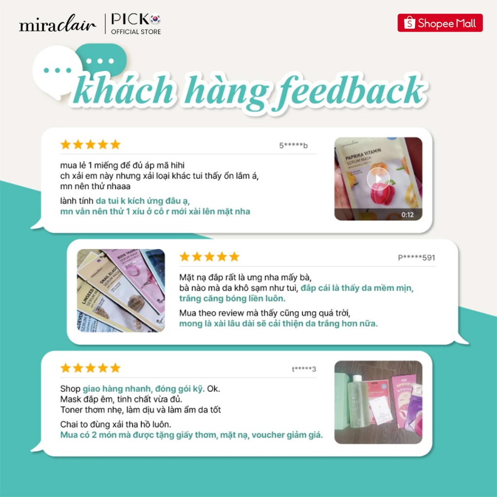 Combo mix mặt nạ dưỡng da thuần chay Hàn Quốc MIRACLAIR serum mask 23G