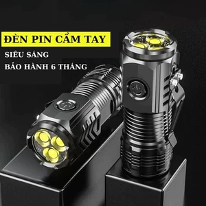 TOOLIX-Đèn pin cầm tay mini siêu sáng chiếu xa, pin trâu, 5 chế độ sáng, đèn pin mini cầm tay có móc gài tiện dụng