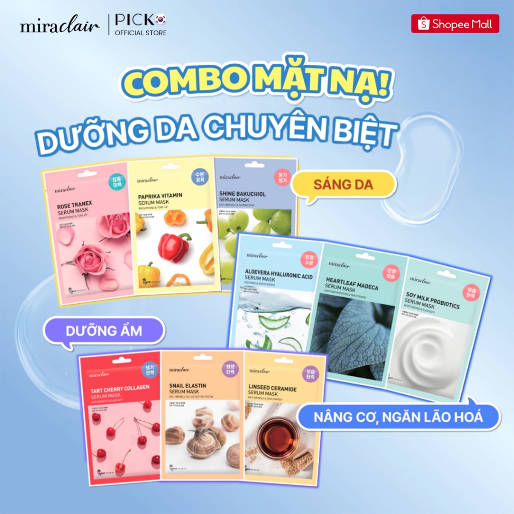 Combo mix mặt nạ dưỡng da thuần chay Hàn Quốc MIRACLAIR serum mask 23G