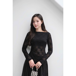 Áo ren lông thỏ nữ mặc lệch vai, co dãn, phong cách, thanh lịch Miolady AO021