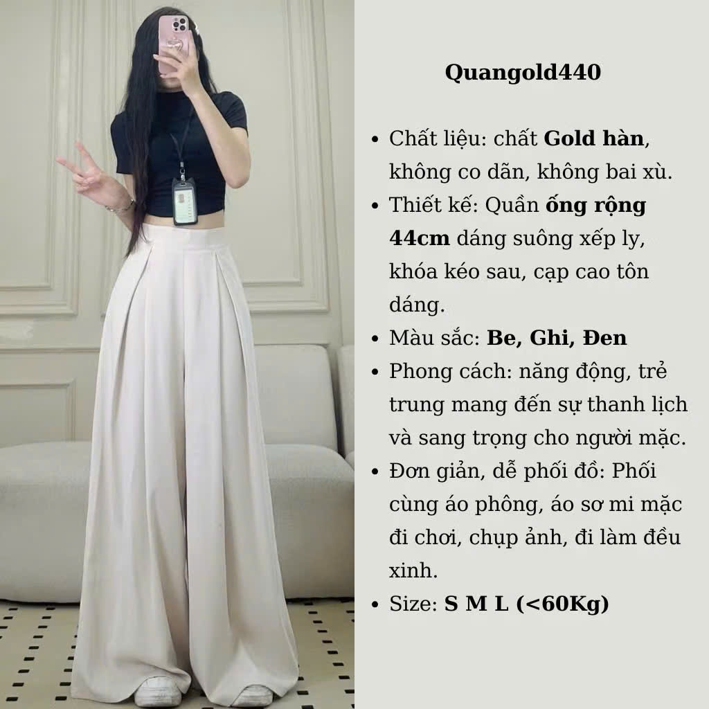 Quần tây công sở Joolate ống rộng cạp cao ly lệch 2 bên chất gold hàn tôn dáng không nhăn mặc đi làm đi học