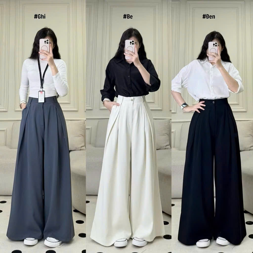 Quần Suông Dài Xếp Ly Chất Gold Bóng Nhẹ Ống Rộng 38cm – Glossy Pants Thời Trang Thanh Lịch Joolate