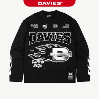 Áo thun tay dài form rộng in hình DAVIES họa tiết trước ngực màu đen cotton Ember Drift Long Sleeve Tee| D-T14