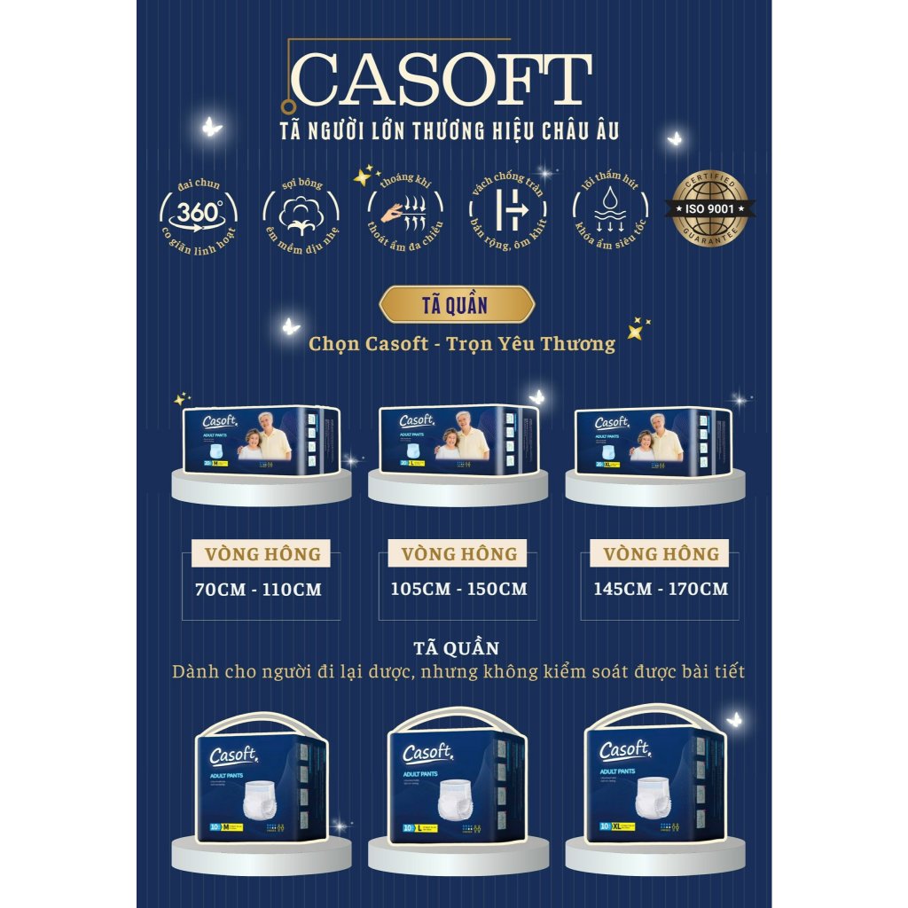 Tấm Lót Người Lớn Casoft – Siêu thấm hút, chống tràn, thoáng khí đa chiều 60x90cm x10 miếng