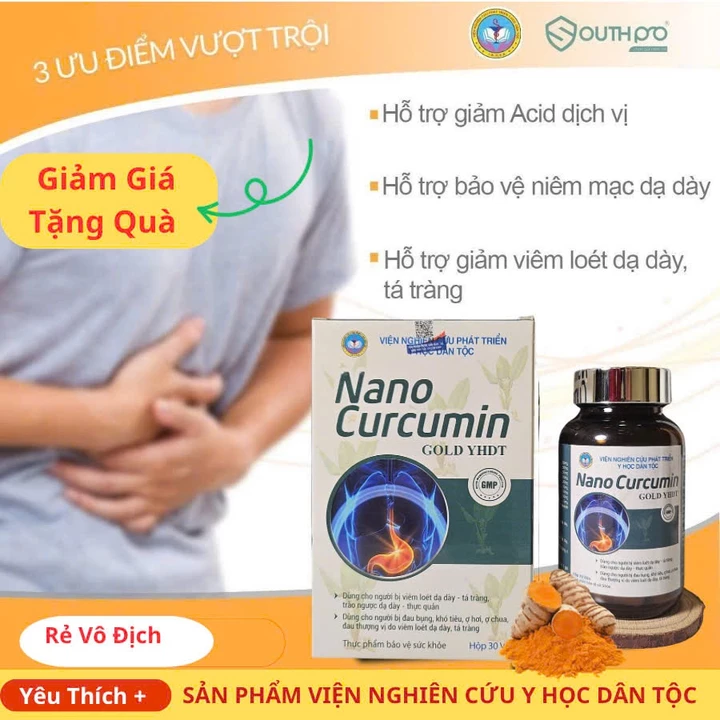 Nano Curcumin Gold YHDT - Viên Uống Hỗ Trợ Dạ Dày, Trào Ngược, Viêm Loét, Đầy Hơi, Khó Tiêu - H/30