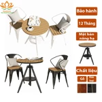 Bộ bàn ghế sân vườn ngoài trời khung thép cacbon phun sơn tĩnh điện mặt gỗ sồi cao cấp, Bàn ghế ban công decor nhà đẹp — ảnh 1