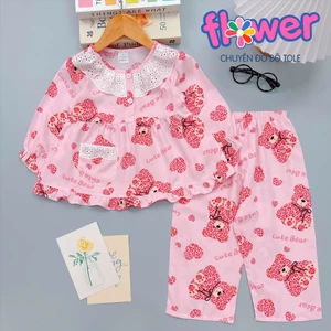Bộ tole lanh bé gái dài tay quần dài babydoll ren cổ 10-42kg - Đồ bộ tole Flower