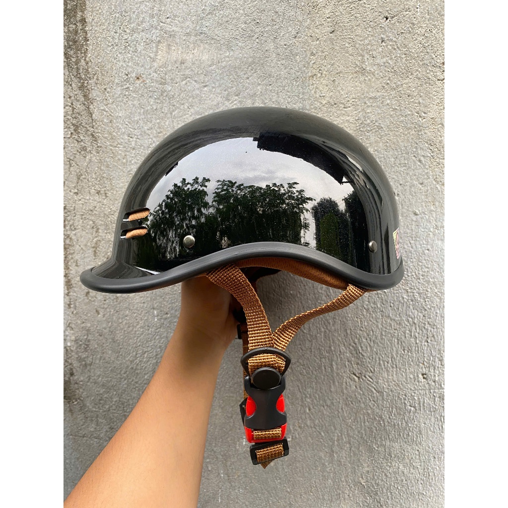 [ MÀU ĐEN BÓNG VIỀN ĐEN ] Nón bảo hiểm nửa đầu dáng cá heo màu trơn, bóng mũ bảo hiểm chính hãng