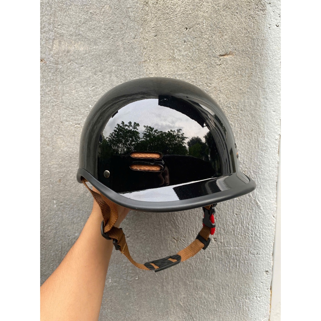 [ MÀU ĐEN BÓNG VIỀN ĐEN ] Nón bảo hiểm nửa đầu dáng cá heo màu trơn, bóng mũ bảo hiểm chính hãng