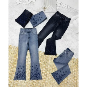 Quần Jeans Nữ, Quần Bò Nữ 9 tấc Lưng Cao Thêu Hoa Đính đá thời trang