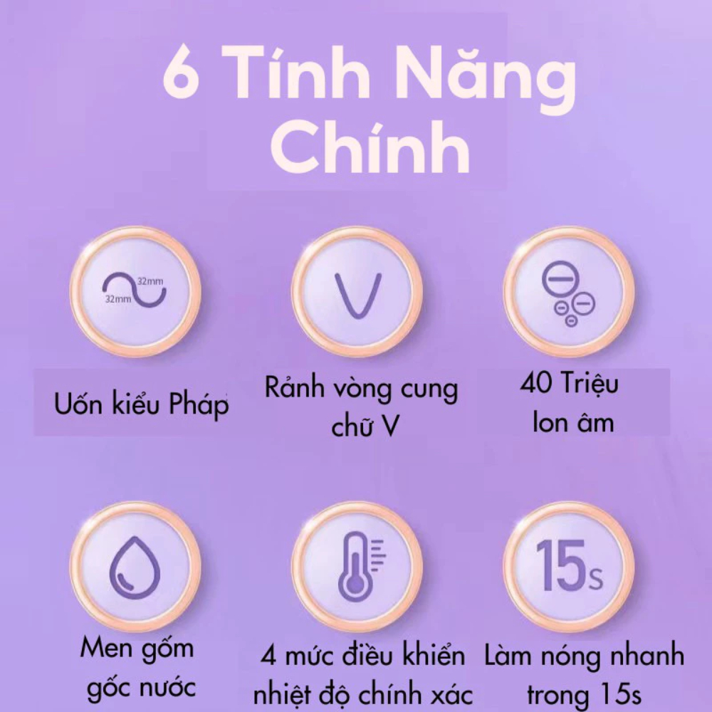 Máy Uốn Tóc Xoăn Sóng Nước Chỉnh Nhiệt Hippie 32mm RD-877B Chất Liệu Gốm Sứ Tourmaline