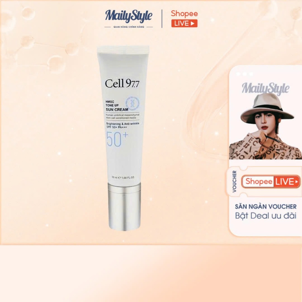C82_Kem chống nắng nâng tone tế bào gốc Cell 97.7 Tone Up HMCS Tone up sun cream SPF 50+ PA++++