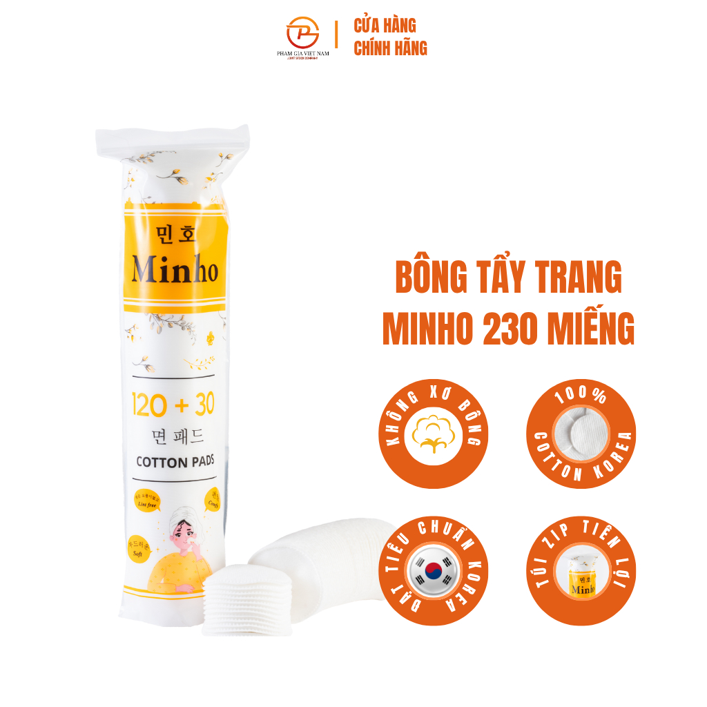 Bông Tẩy Trang Minho 150 Miếng - Mềm Mịn, Không Xơ Bông