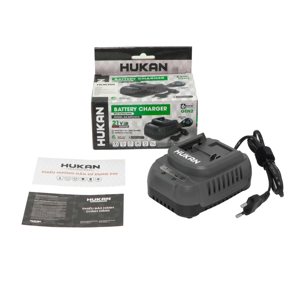 Bộ Sạc Nhanh HUKAN G2-ADT21015 | Sạc 21V Dòng Ra 1.5Ah,2.0Ah | Có Quạt Tản Nhiệt |  Điện Áp 110-240V