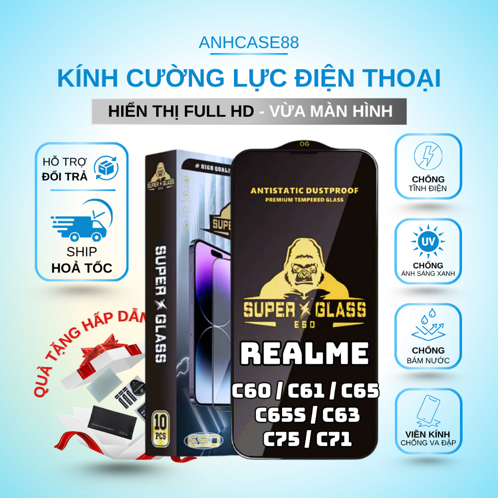Kính cường lực Realme C60, C61, C65, C65S, C63, C75, C71 KINGKONG Super ...