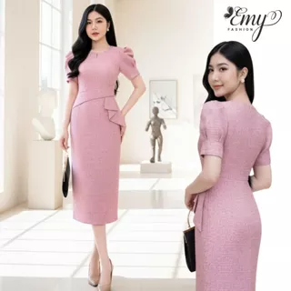 Đầm Ôm Body Thiết Kế EMY Thời Trang Cao Cấp EM9710 Vải Tuypsi Gân Hồng Sang Chảnh Đi Tiệc