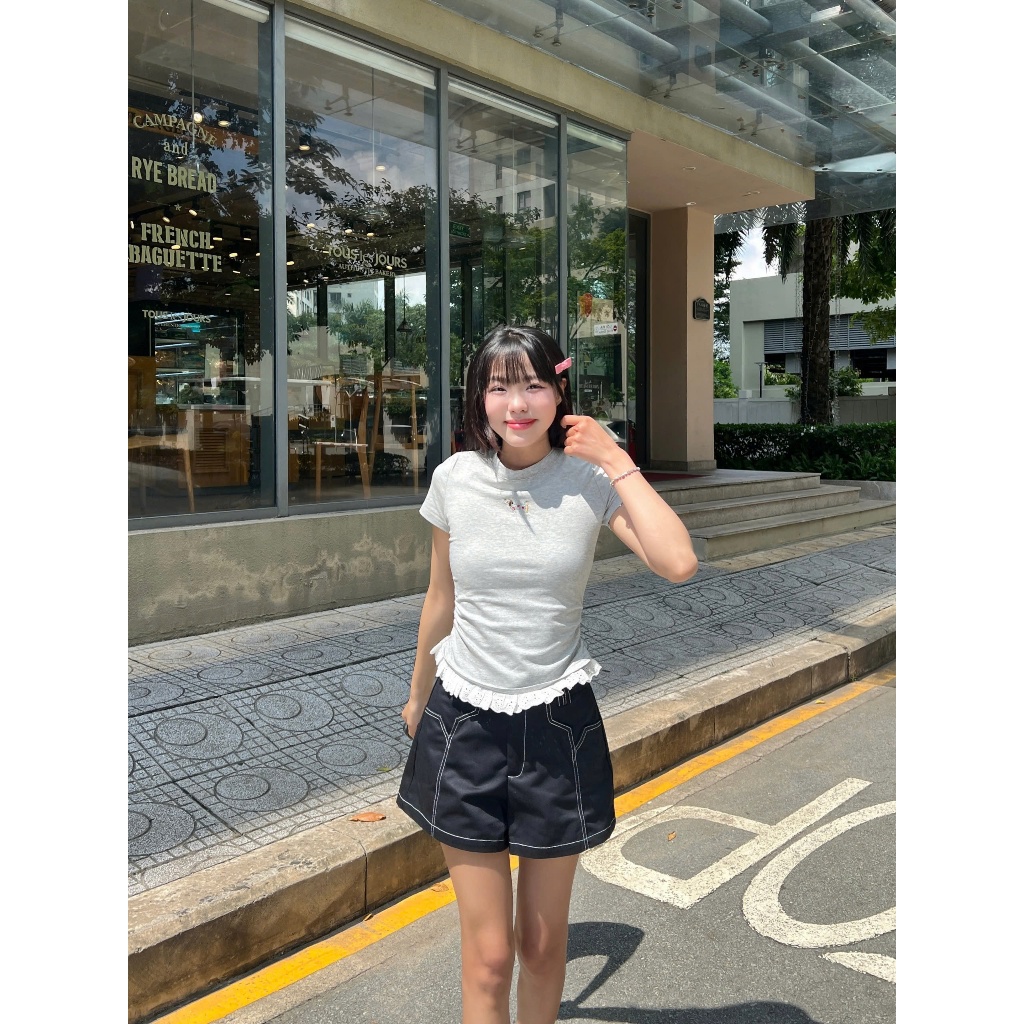 Áo Nữ Babytee ZARETH Phối Ren Dáng Ôm SECODEE
