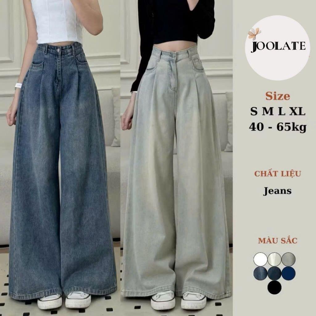 Quần Jean Bò Joolate Ống Xuông Rộng Xếp Ly Cạp Cao Tôn Dáng Đủ Màu -Quần Bò Ống Suông Unisex Đi Học Đi Làm