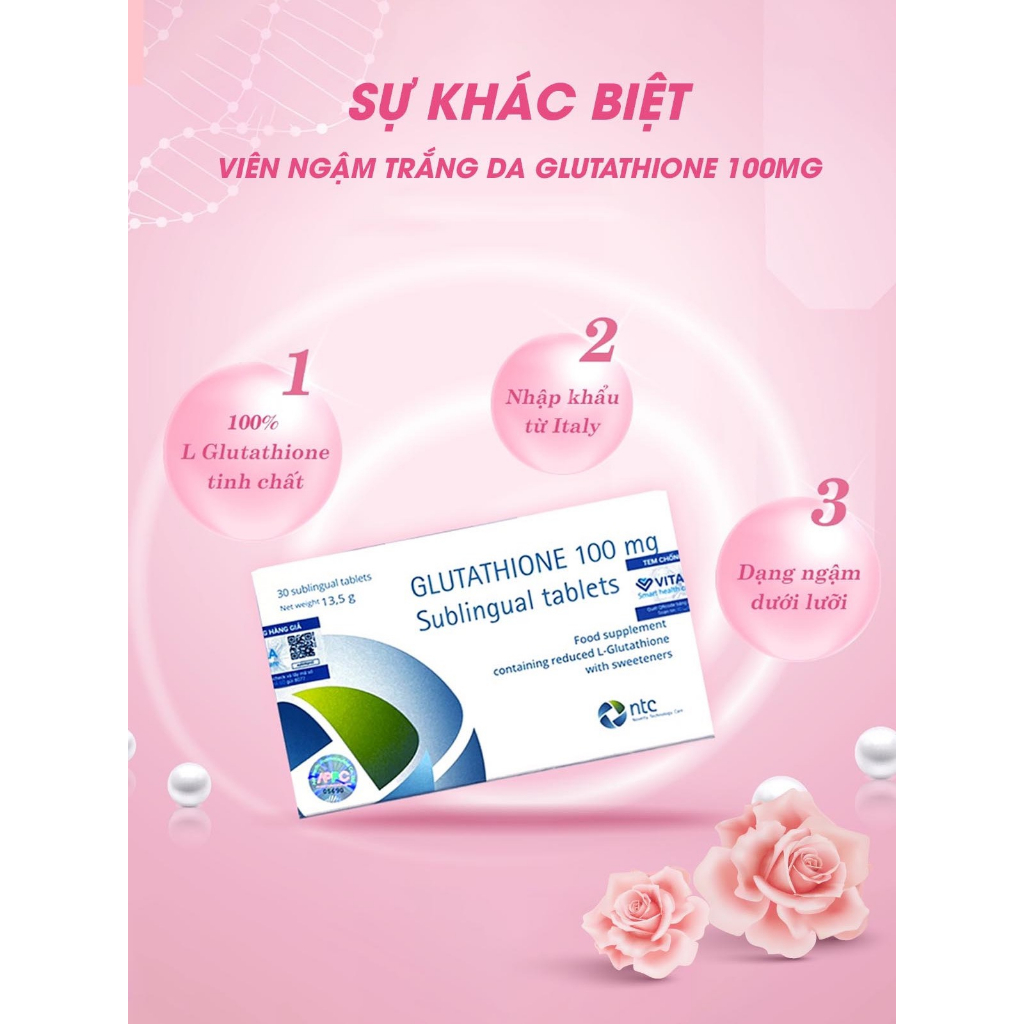Thực phẩm bảo vệ sức khỏe viên nén đặt dưới lưỡi Glutathione 100mg