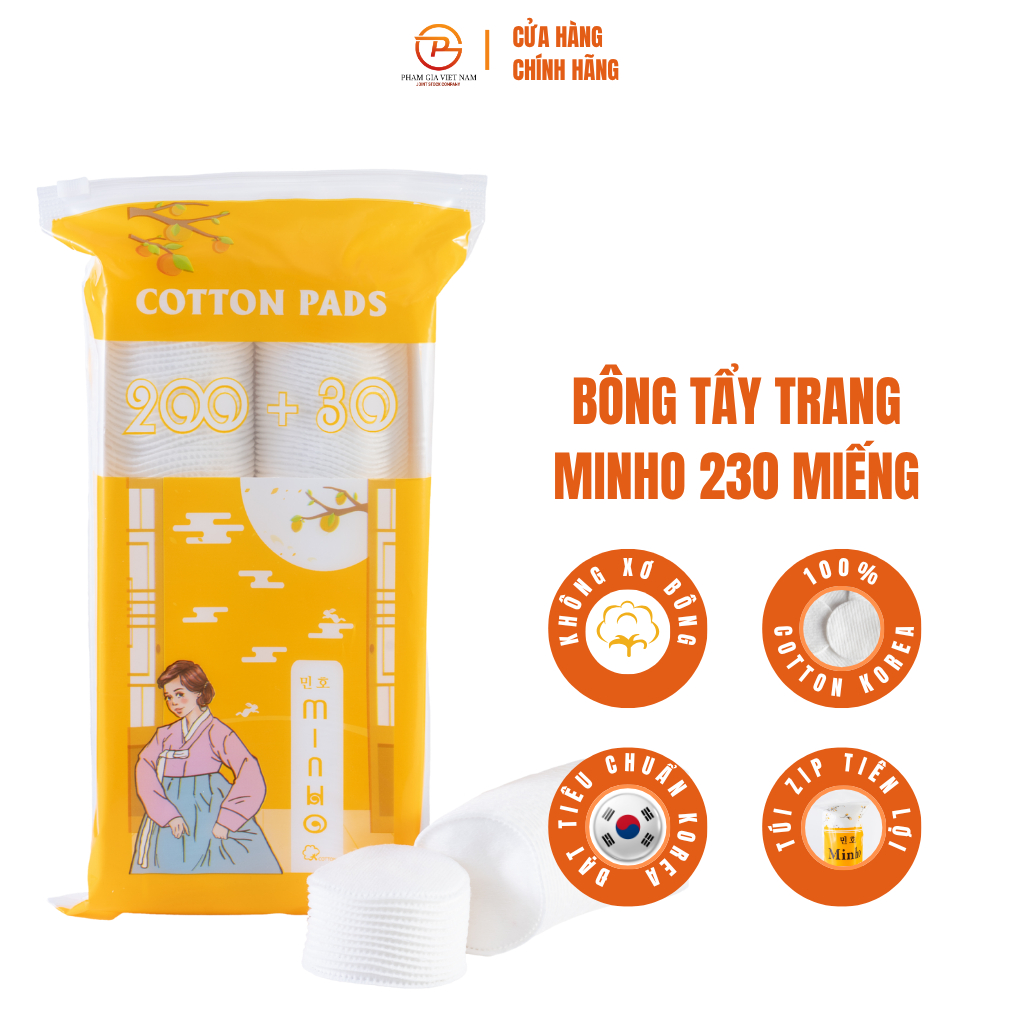 Bông Tẩy Trang Minho 230 Miếng - Mềm Mịn, Không Xơ Bông