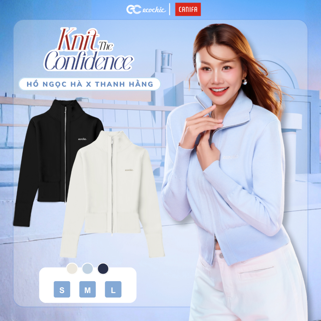 [ECOCHIC x CANIFA] Áo Len Cổ Cao Khoá Zip Hai Chiều Dáng Ôm Gọn Chất Liệu Cao Cấp Chính Hãng HNH EC08