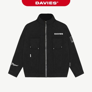 Jacket kaki local brand nam nữ DAVIES thêu nổi màu đen form rộng 2 lớp Embroidery Classic I D-AK3