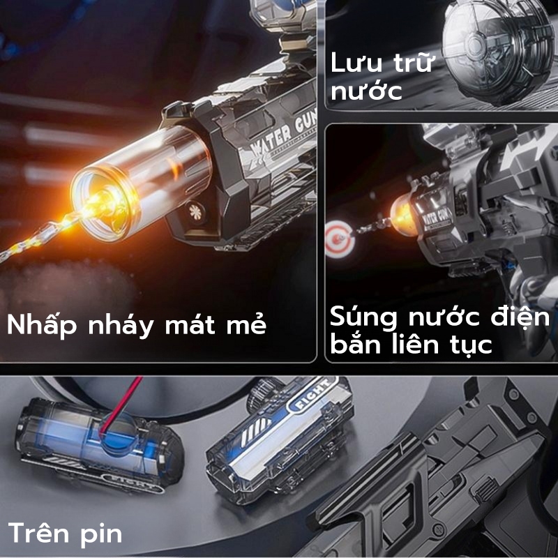 Đồ chơi súng nước chạy điện, có thể sạc lại, điện áp cao, tầm bắn xa, có thể bắn liên tục.
