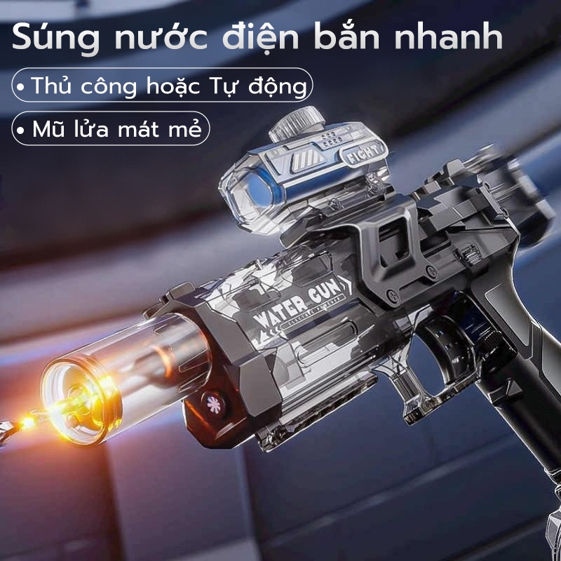 Đồ chơi súng nước chạy điện, có thể sạc lại, điện áp cao, tầm bắn xa, có thể bắn liên tục.