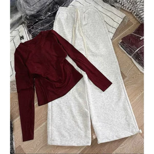 Set bộ áo babytee dài tay mix quần xuông da cá xám