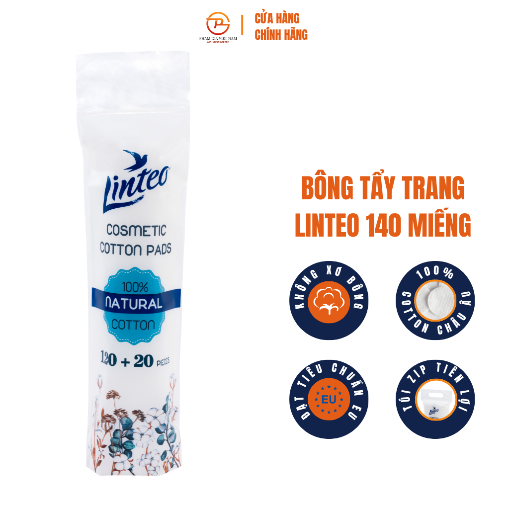Bông Tẩy Trang Linteo 140 Miếng – Cotton Mềm Mịn, Không Xơ Bông, Làm Sạch Trang Điểm Cho Da Nhạy Cảm