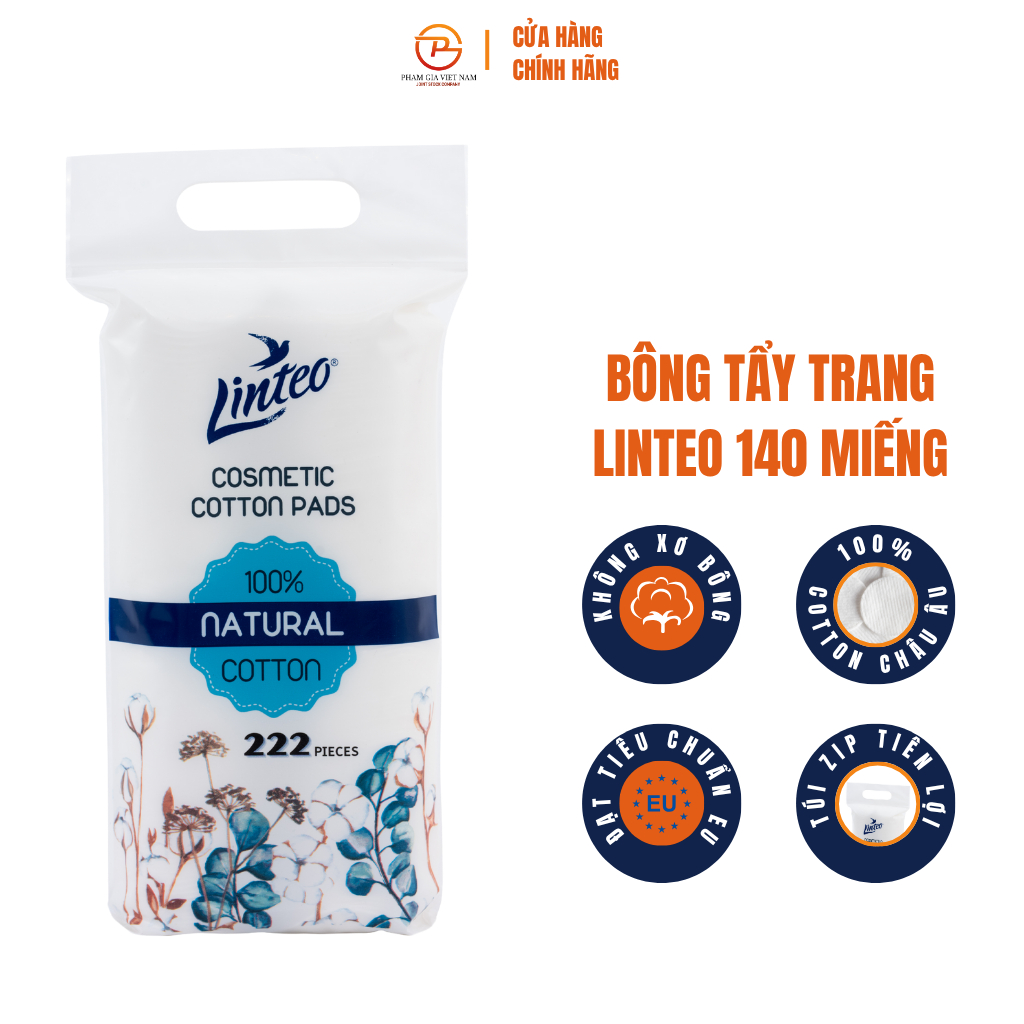 Bông Tẩy Trang Linteo 222 Miếng – Cotton Mềm Mịn, Không Xơ Bông, Làm Sạch Trang Điểm Cho Da Nhạy Cảm