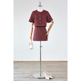 LAMER Áo Dạ Vest Dáng Suông Cổ Tròn Croptop Phối Chân Váy Chữ A Dáng Ngắn O65W25T008, O62R25T001