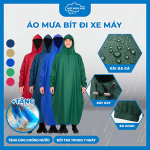 Áo Mưa Một Người Liền Bít Toàn Thân (Vải Da Cá Cao Cấp) - Siêu Chống Thấm, Không Bí, Chắn Gió