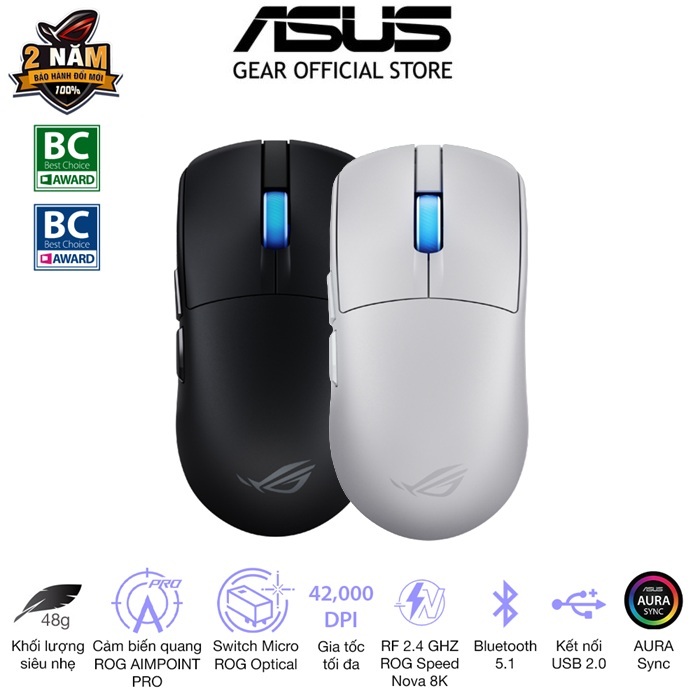 Chuột game không dây Asus ROG Harpe II Ace,Thiết kế nhẹ 48g, Công nghệ không dây ROG SpeedNova 8k