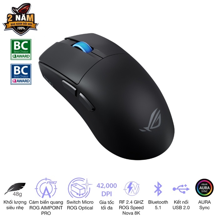 Chuột game không dây Asus ROG Harpe II Ace,Thiết kế nhẹ 48g, Công nghệ không dây ROG SpeedNova 8k