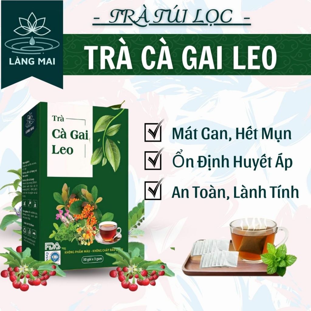 Trà Mát Gan Cà Gai Leo - Làng Mai - 4 vị Mát Gan, Hạ Mỡ Máu, Men Gan Cao, Xơ Gan. Hộp 30 gói