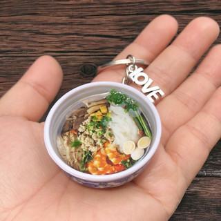 Móc Khoá Hình CHÉN CHÈ, Tô Mì Tô Sứ Xanh Trắng Dễ Thương - Móc Khoá Hình Tô Thực Phẩm Mini Siêu Cute 4cm