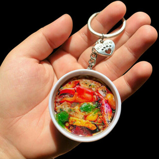 Móc Khoá Hình CHÉN CHÈ, Tô Mì Tô Sứ Xanh Trắng Dễ Thương - Móc Khoá Hình Tô Thực Phẩm Mini Siêu Cute 4cm