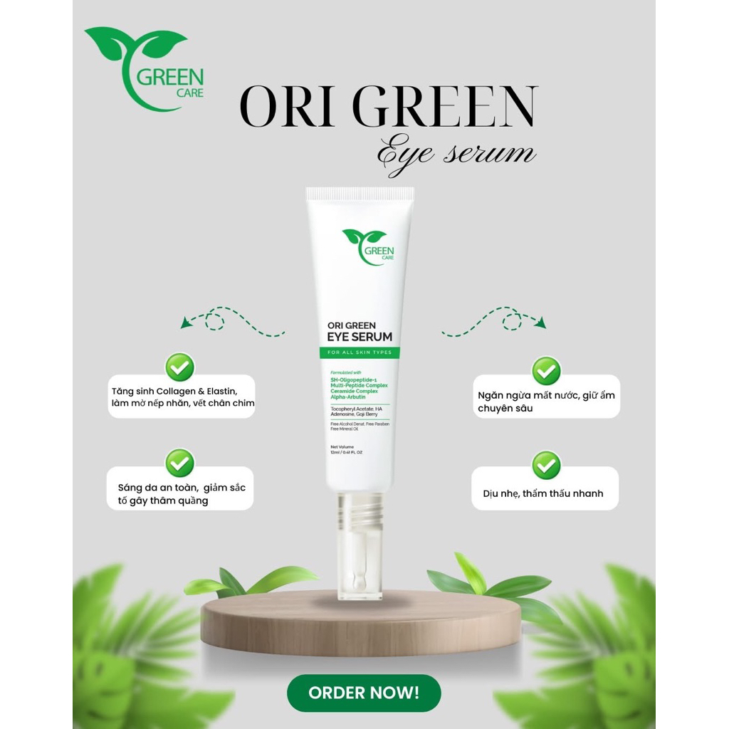 Serum ngừa thâm quầng và bọng mắt, chống lão hoá vùng da mắt _ ORI GREEN EYE SERUM_12ML