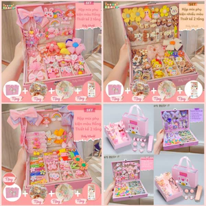 Hộp phụ kiện kẹp tóc Pinkibox dây buộc tóc - trang sức công chúa dễ thương xinh xắn làm quà tặng sinh nhật cho bé gái.