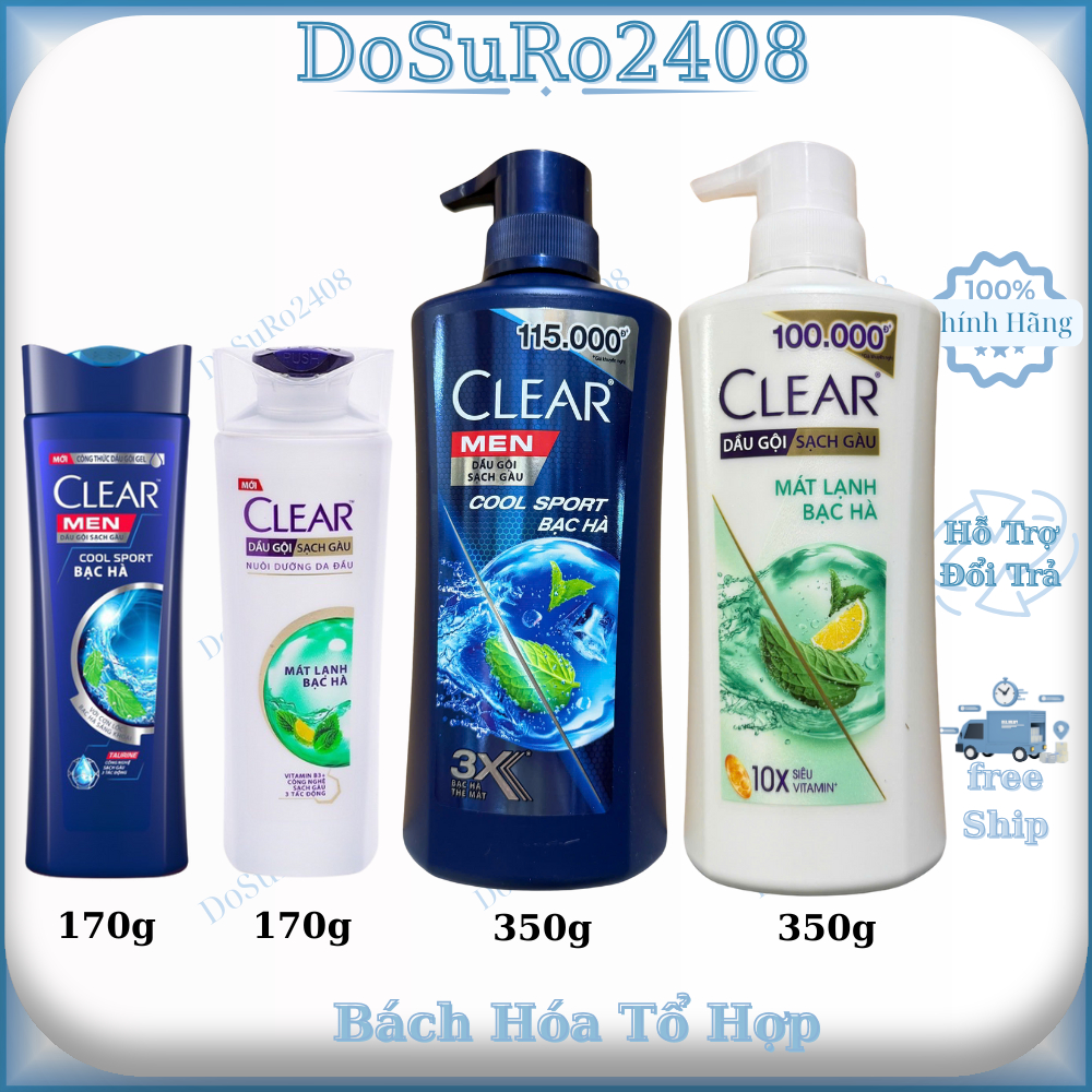 Dầu gội , Dầu  gội sạch gàu clear bạc hà chai 170g - 350g