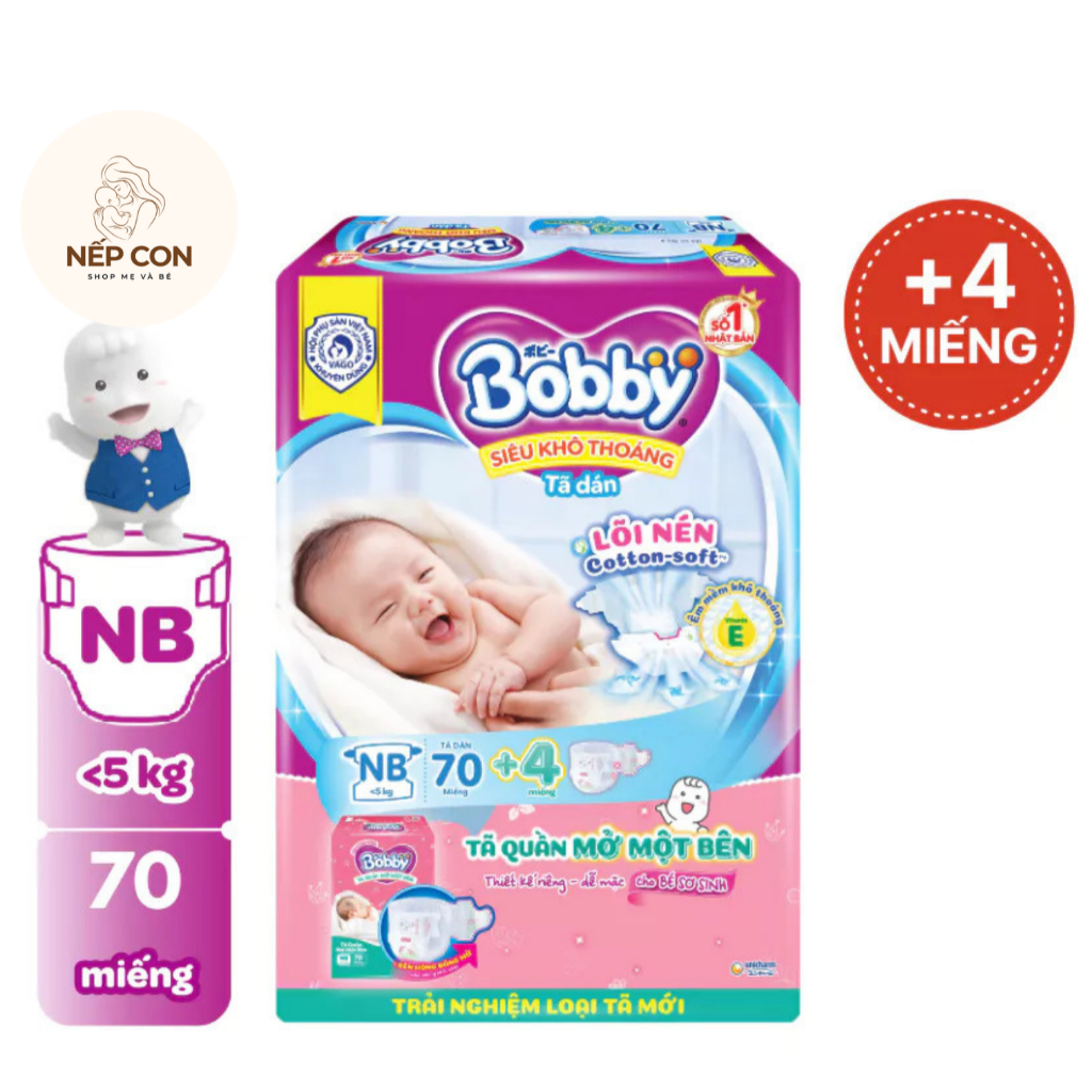 [NEW_CHÍNH HÃNG] Tã dán sơ sinh Bobby NB70/S54/M46 mới- Lõi nén cotton ...