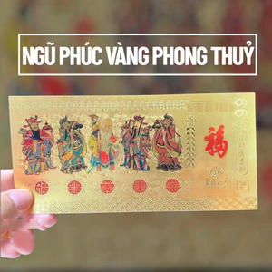 Tờ Tiền Ngũ Phúc Lâm Môn Phong Thủy May Mắn Chiêu Tài Lộc-Chất Liệu Plastic Mạ Vàng
