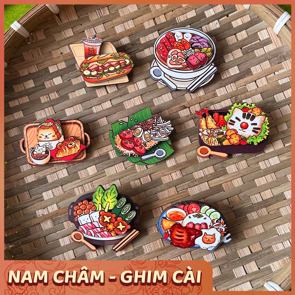 BỘ NAM CHÂM - GHIM CÀI GỖ 2 LỚP - BỘ ĐỒ ĂN 5CM | Shopee Việt Nam
