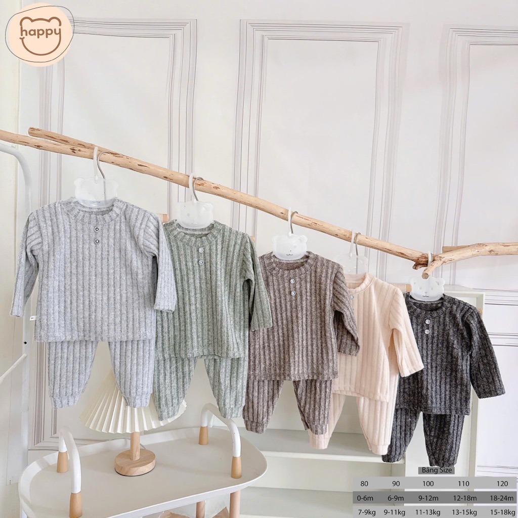 (SET 2-3) Bộ quần áo dài tăm lông vải QC mềm mịn cho bé 5-15kg