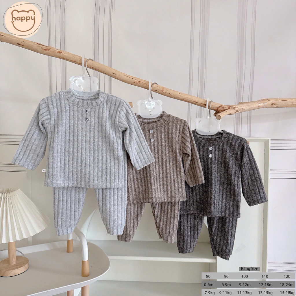 (SET 2-3) Bộ quần áo dài tăm lông vải QC mềm mịn cho bé 5-15kg