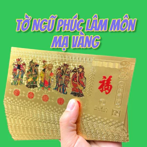 Tiền Ngũ Phúc Plastic mạ vàng kỷ niệm Kèm Bao Lì Xì Tết phong thủy may mắn độc đáo đẹp mắt